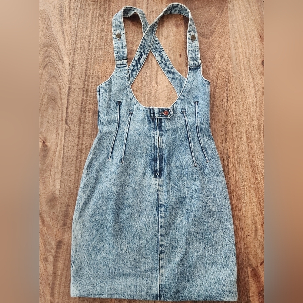 Vintage Filippo Totti Dress Womens 7/8 Blue Denim Overall Jumper Acid Wash 80s